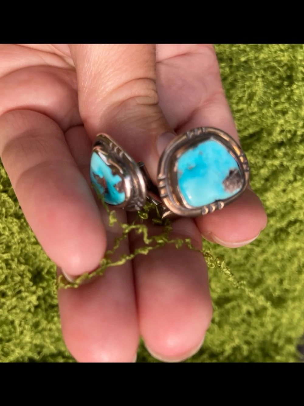 Men’s Simple Solid Sterling Silver and Turquoise Cufflinks